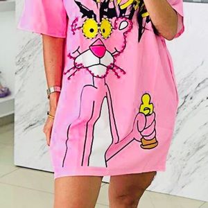 Ladies T-Shirt Loose Fit Pink Panther Mini Dress